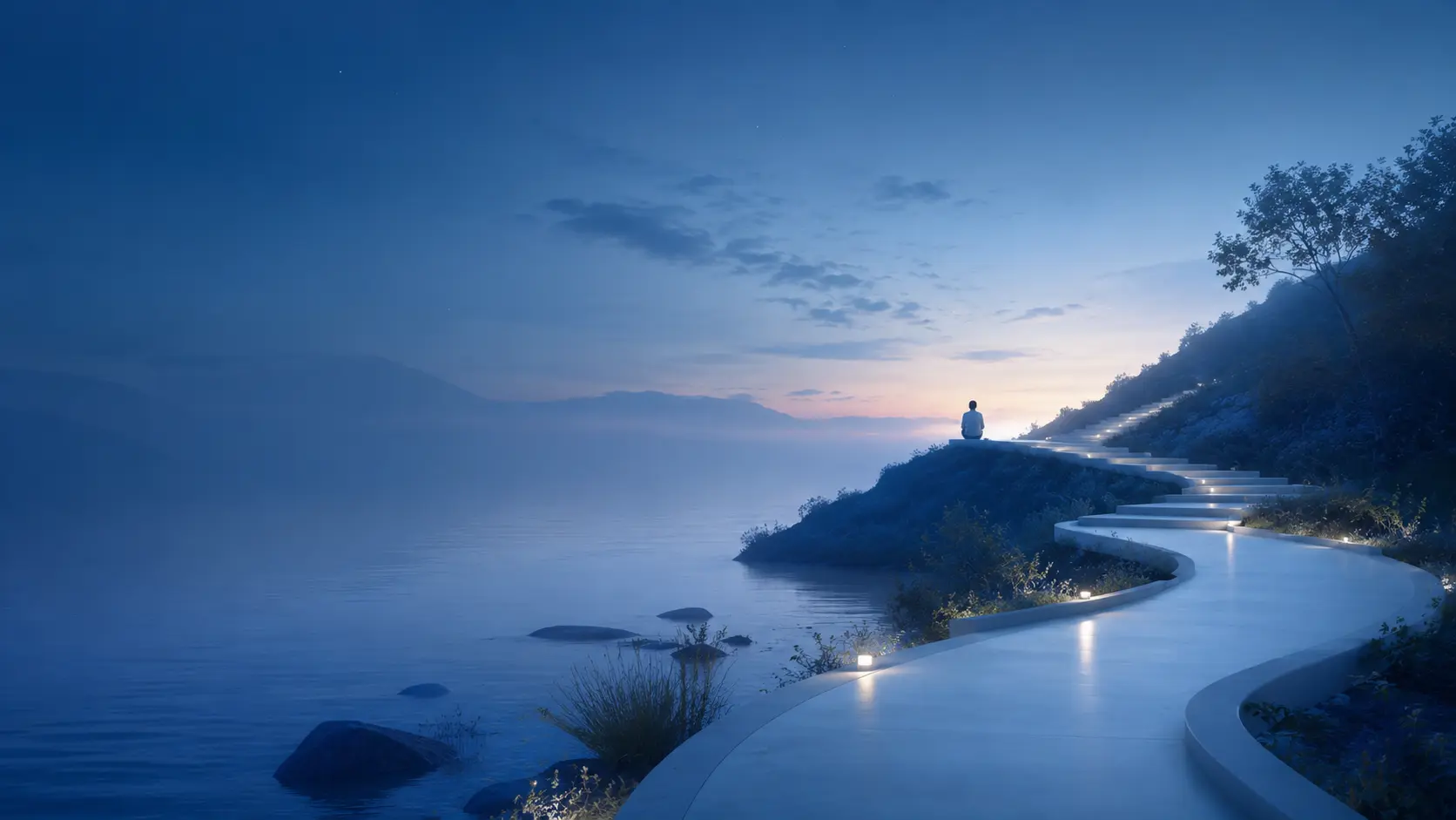 Scenic landscape with a path overlooking water